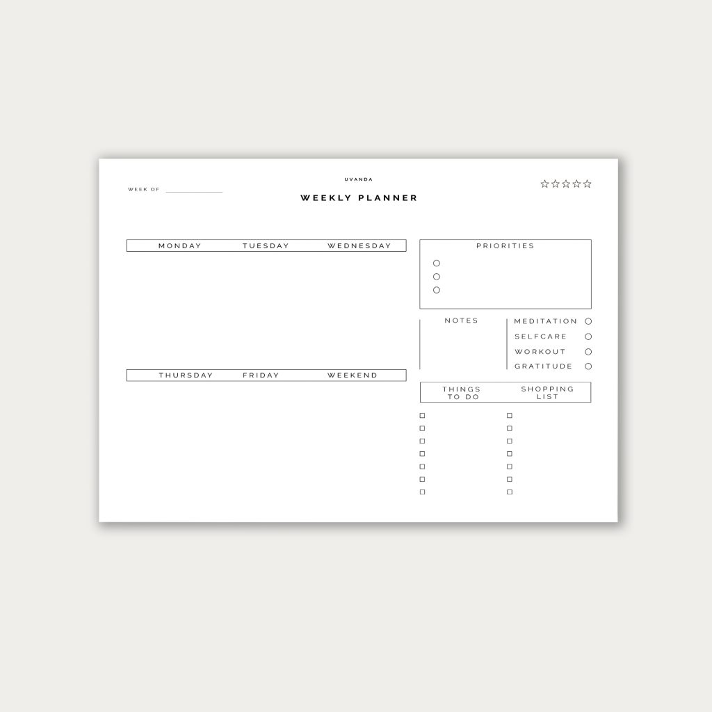 weekly planner printable digital undated