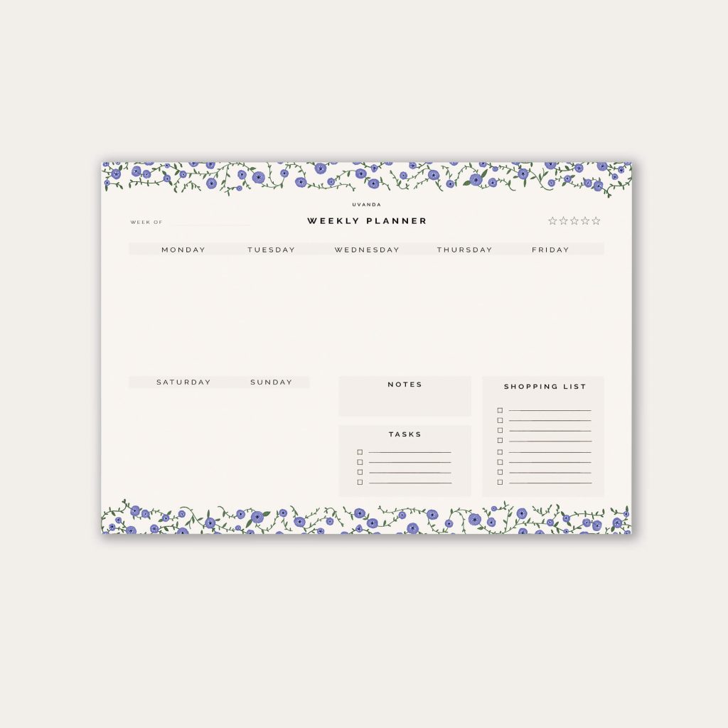 Weekly planner undated calendar floral design