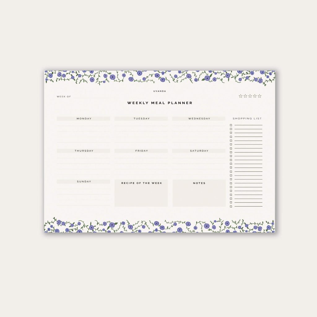 Meal planner undated calendar with a floral design