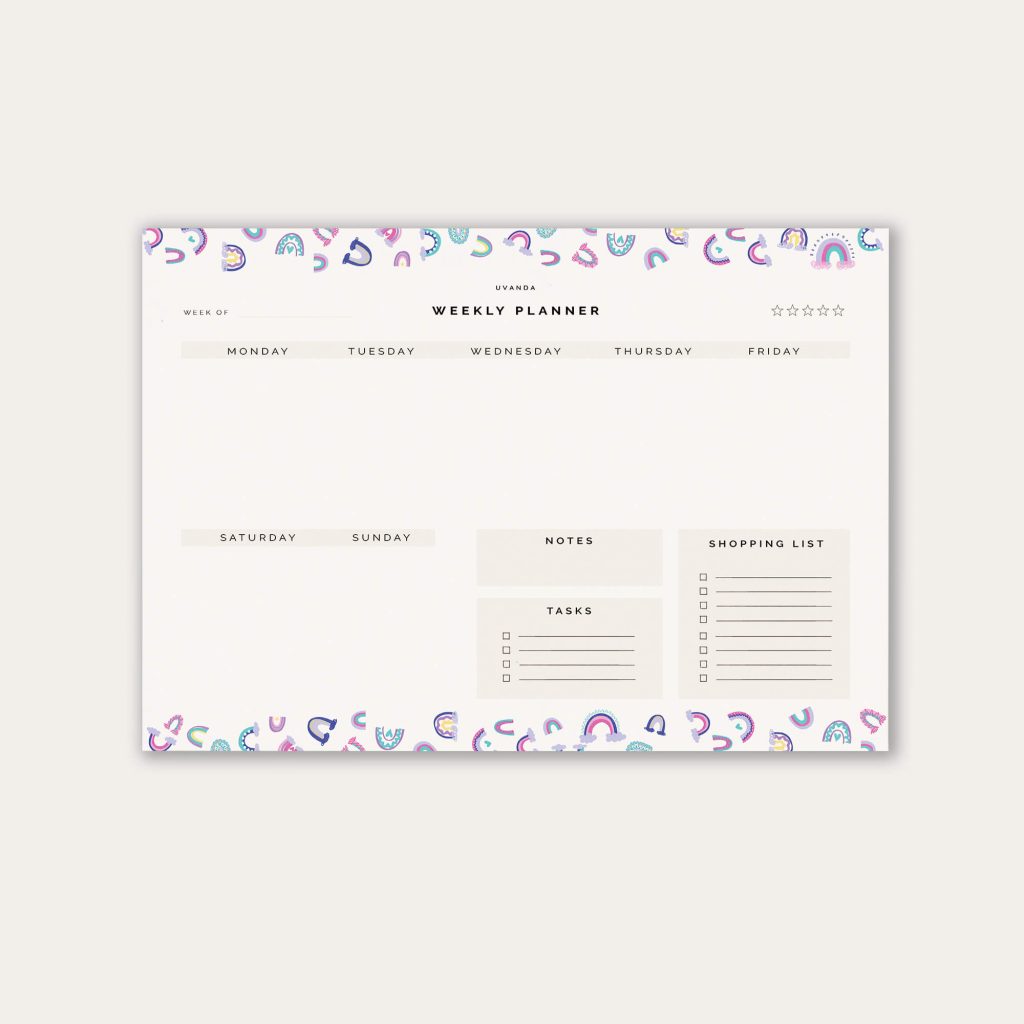 Weekly Planner Undated calendar with rainbow design