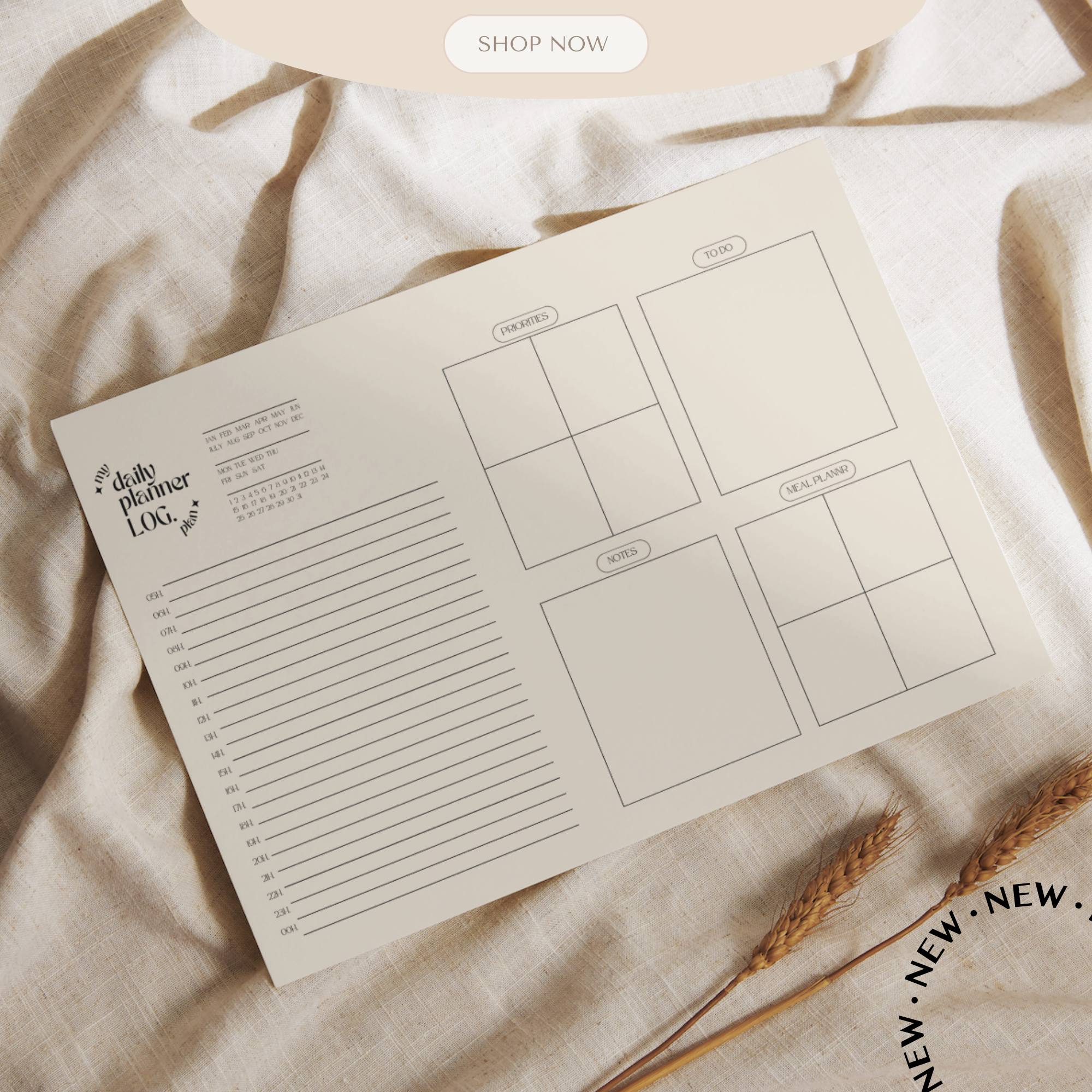 Minimalist Beige Planner - Digital, Undated, Printable PDF. Daily, Weekly, Monthly planners for efficient organization. Description: Accessible planners for daily, weekly, and monthly planning. Ideal for busy individuals. Print or edit digitally.