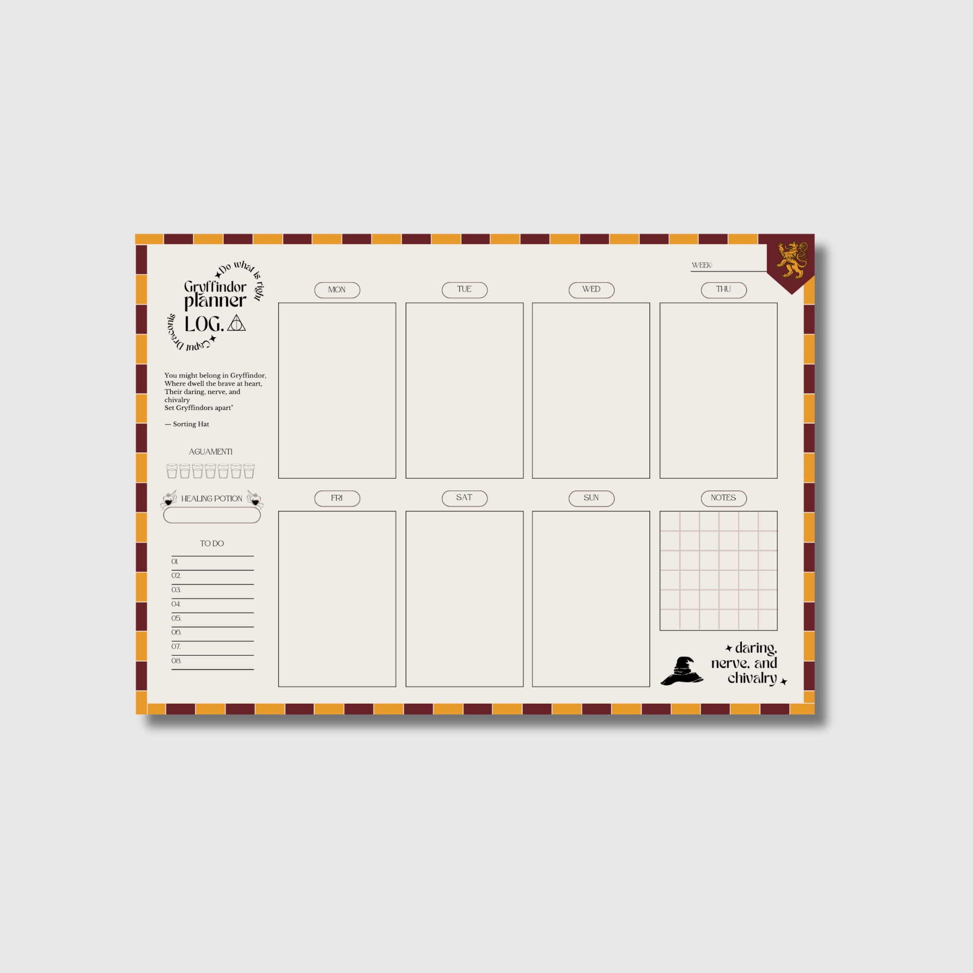 HOGWARTS HOUSES PLANNER - Wizard School Weekly Digital Planner, Gryffindor, Slytherin, Ravenclaw, Hufflepuff, Instant PDF Download, Hogwarts School of Witchcraft and Wizardry, to lo list, spell, witchy planner, potter planner, hogwarts planner