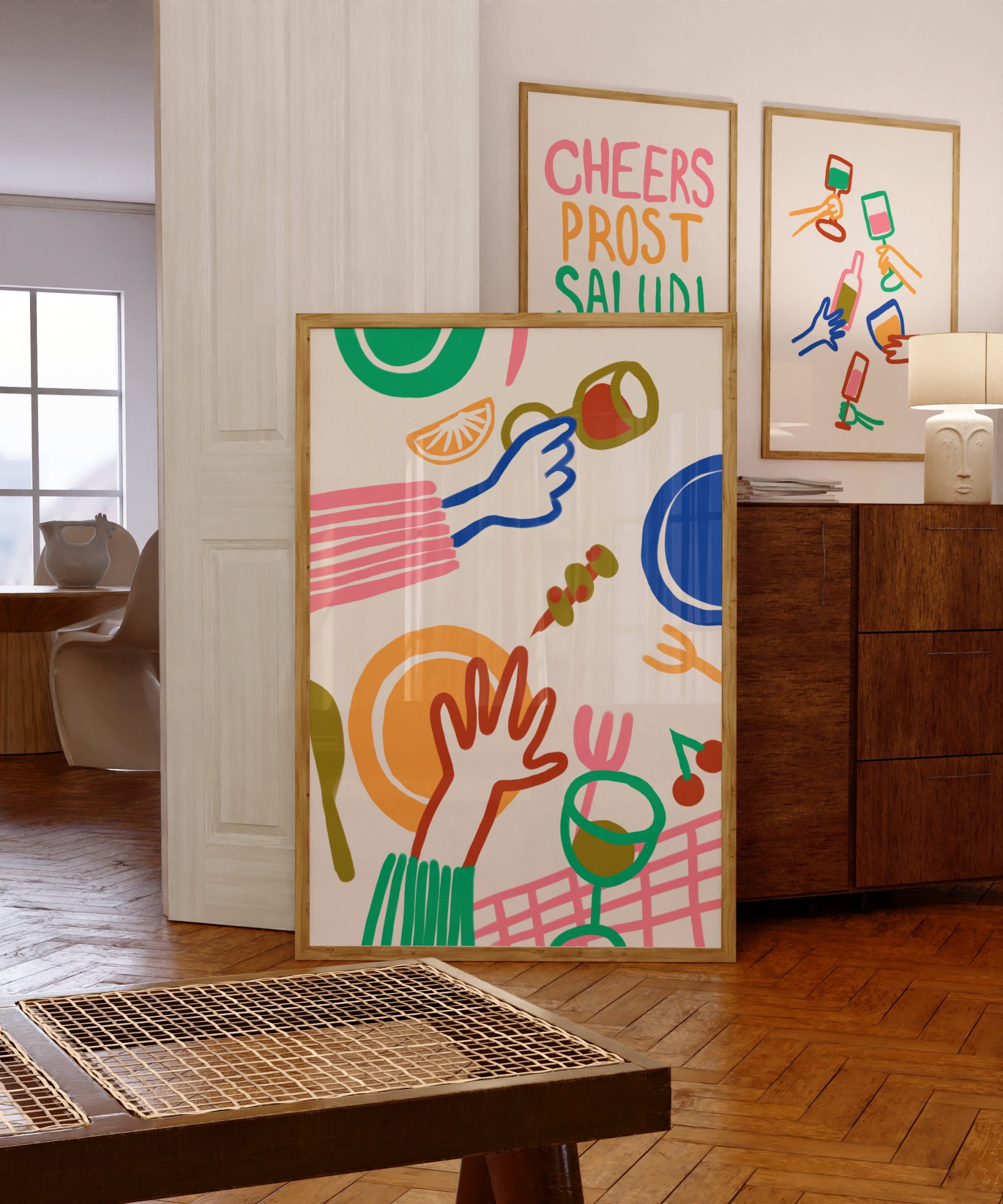 Dinner Hand Drawn Print Food Art Poster, Drink Kitchen Quirky Wall Art Wine Restaurant Bar Illustration Let's Eat Dining Room Printable Art