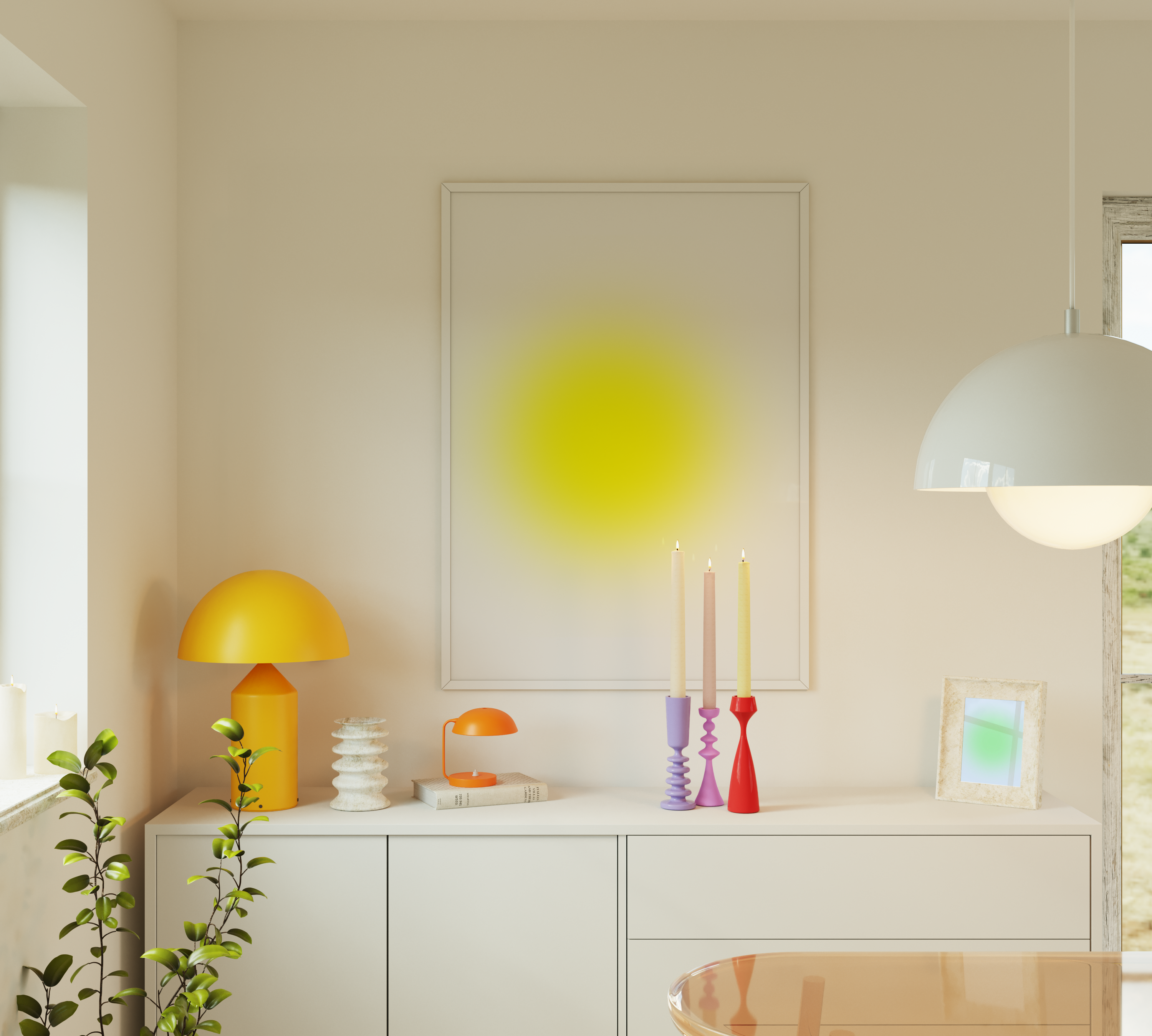 Yellow Blurry Gradient Living Room Mockup