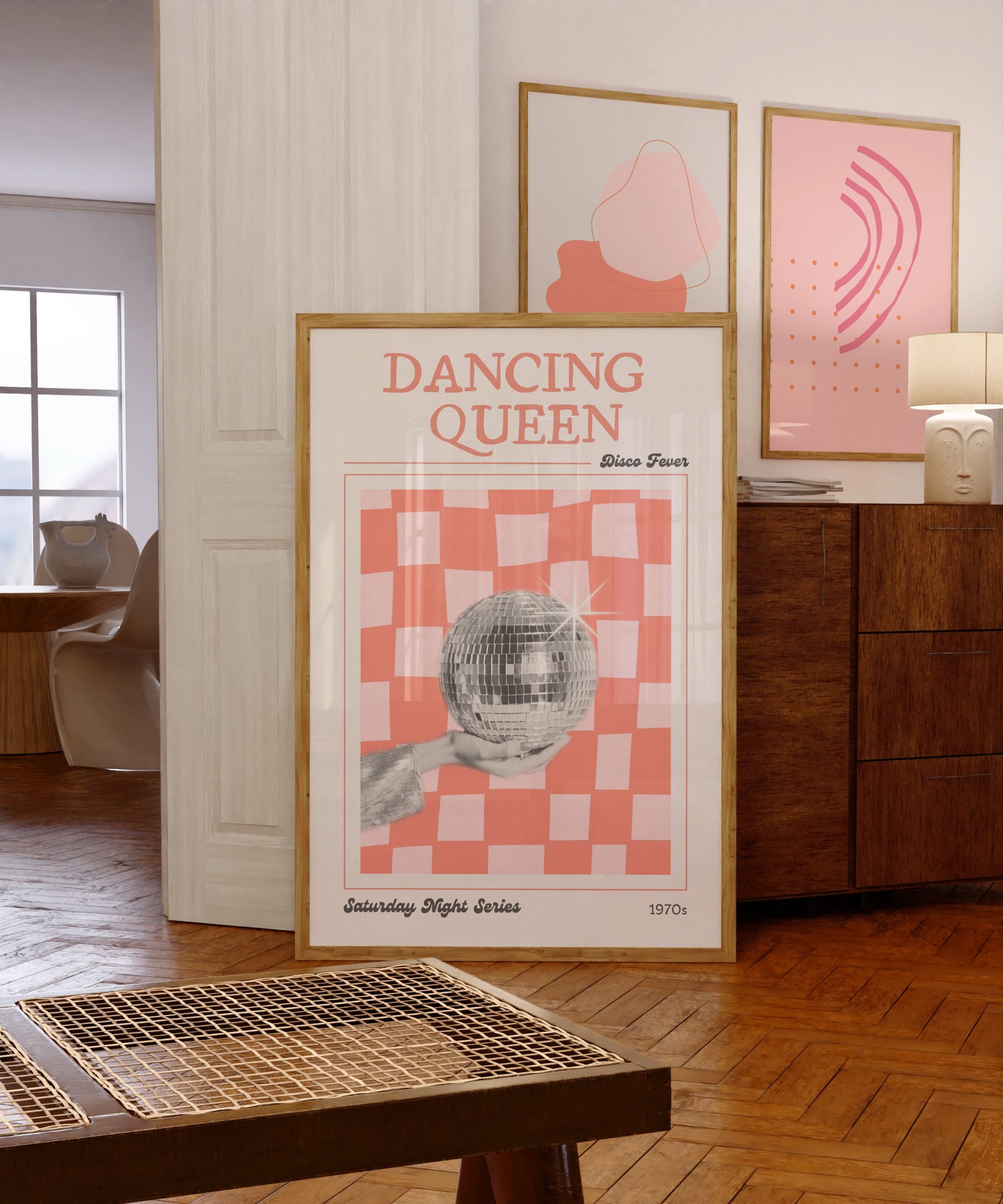 Wall Print Dancing Queen Pink Mockup Living Room