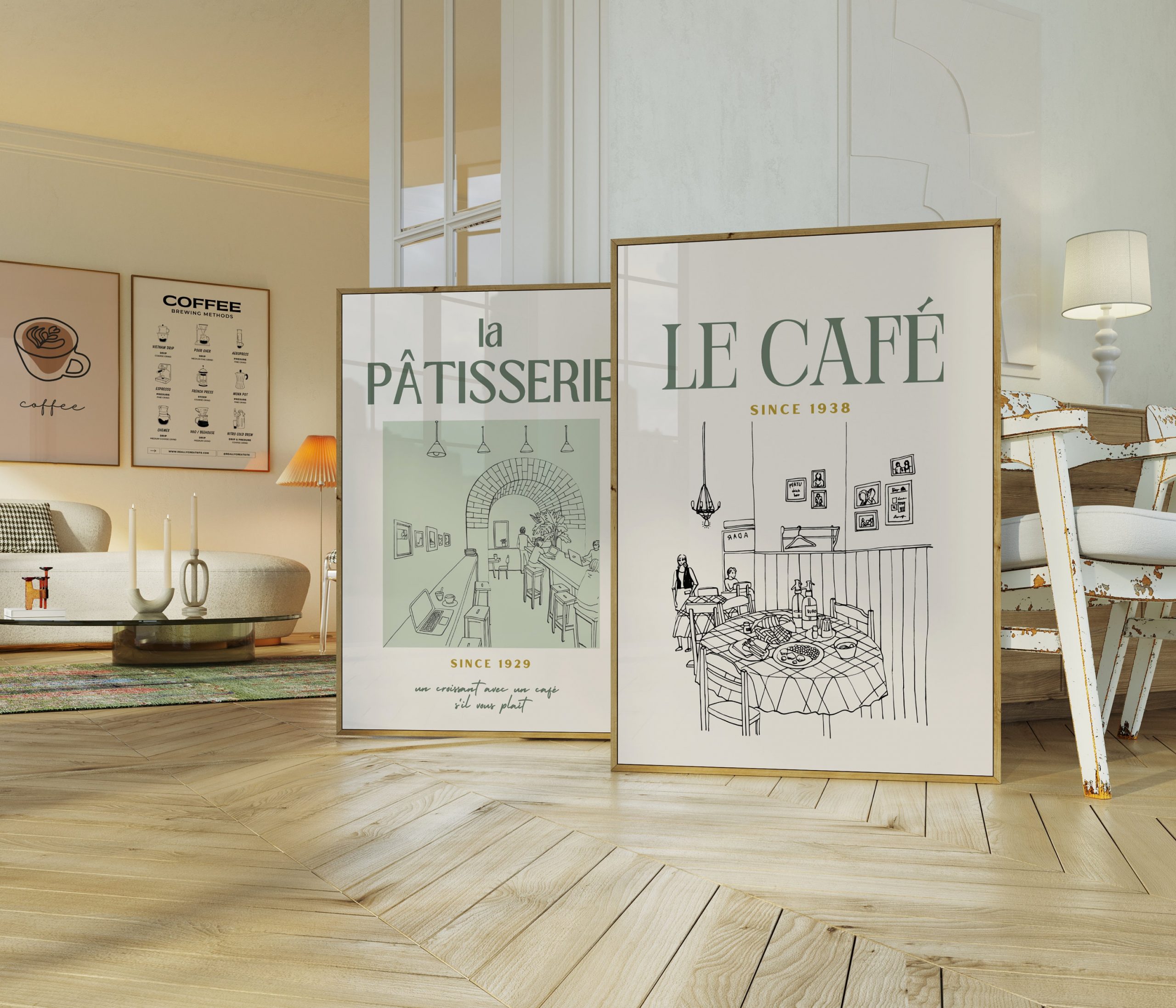 Set of 2 – Cafe Wall Art Living Room Mockup