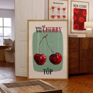 Cherry on Top - Coquette Print Green Living Room Mockup