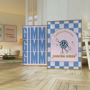 Set of 2 - Dancing Queen Retro Character Print Living Room Mockup