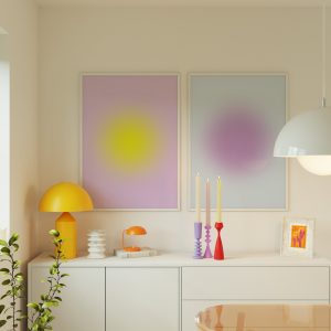 Set of 2 - Blurry Gradient Purple Yellow Living Room Mockup
