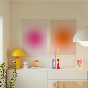 Set of 2 - Blurry Gradient Pink Orange Living Room Mockup