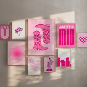 Set of 9 - Preppy Pink Gallery Wall Art Mockup