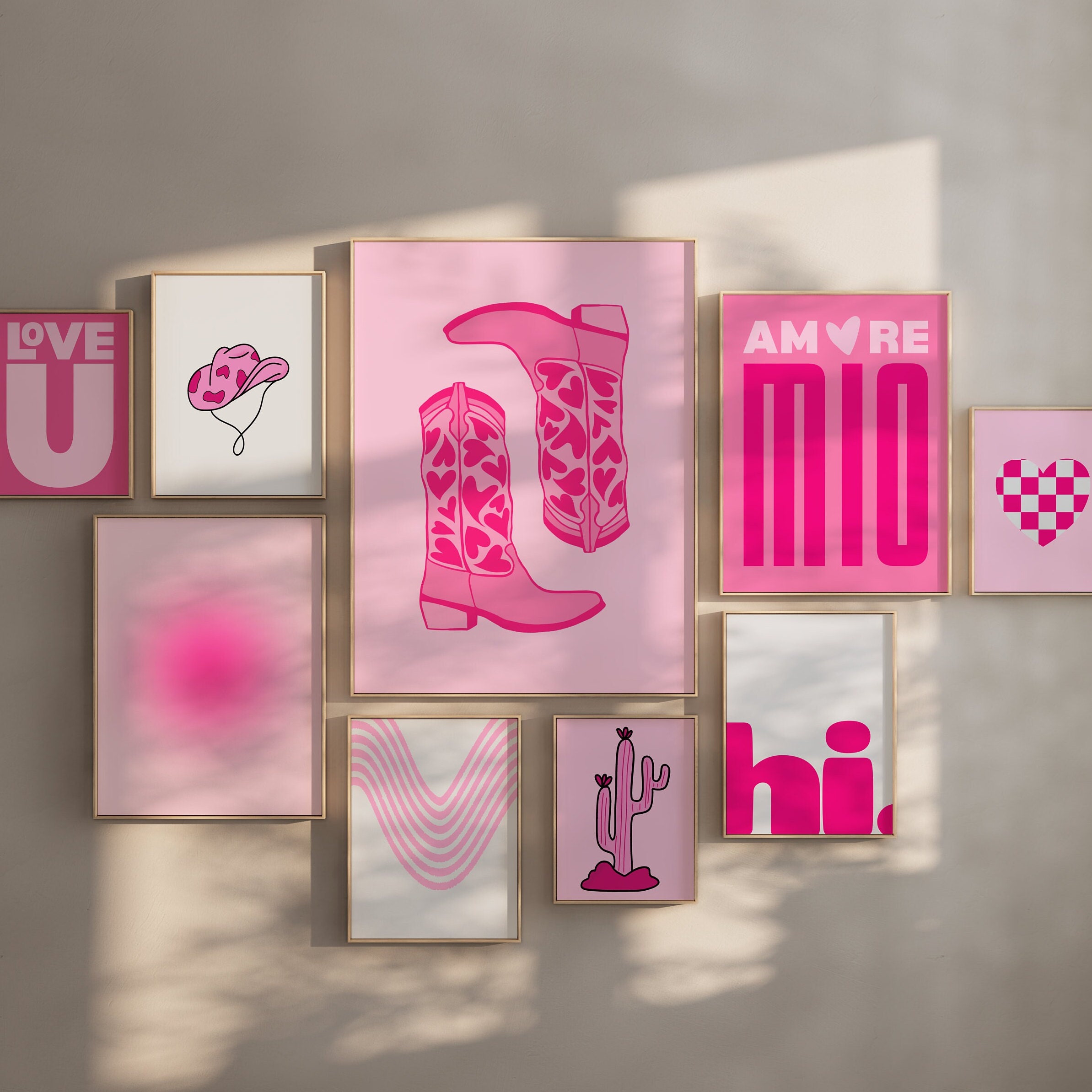 Set of 9 - Preppy Pink Gallery Wall Art Mockup