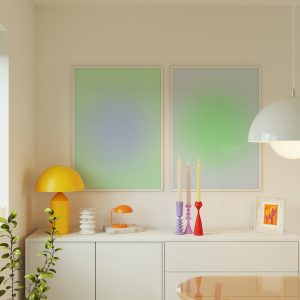 Wall Print Set Blurry Gradient Blue Green Living Room Mockup