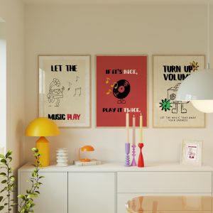 Set of 3 - Retro Music Band Print Living Room Mockup
