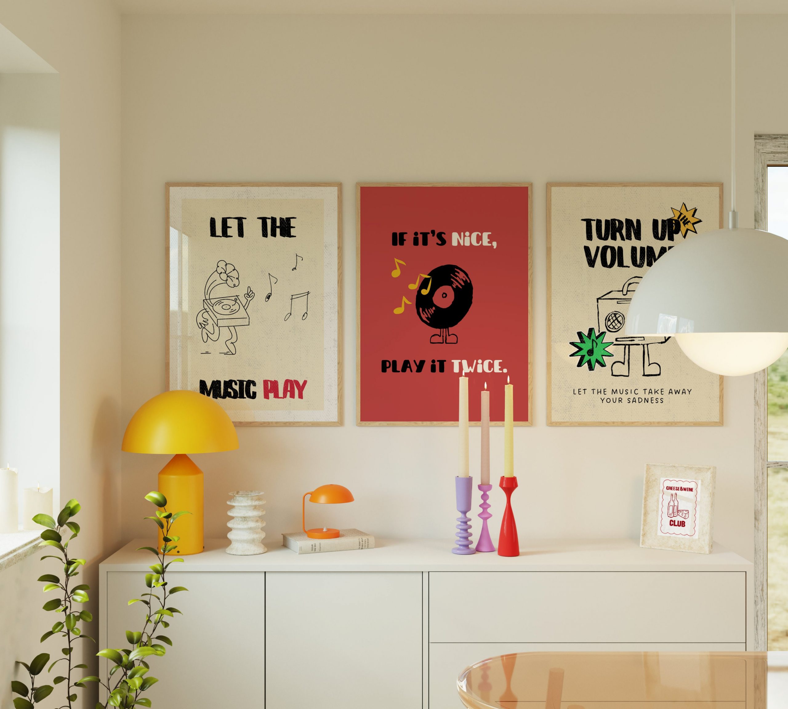 Set of 3 - Retro Music Band Print Living Room Mockup