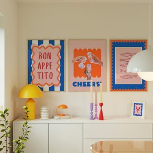 Set of 3 - Bon Appetit Cheers Print Living Room Mockup