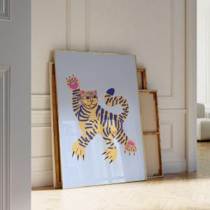 Wall Print Preppy Tiger - Blue Mockup Living Room