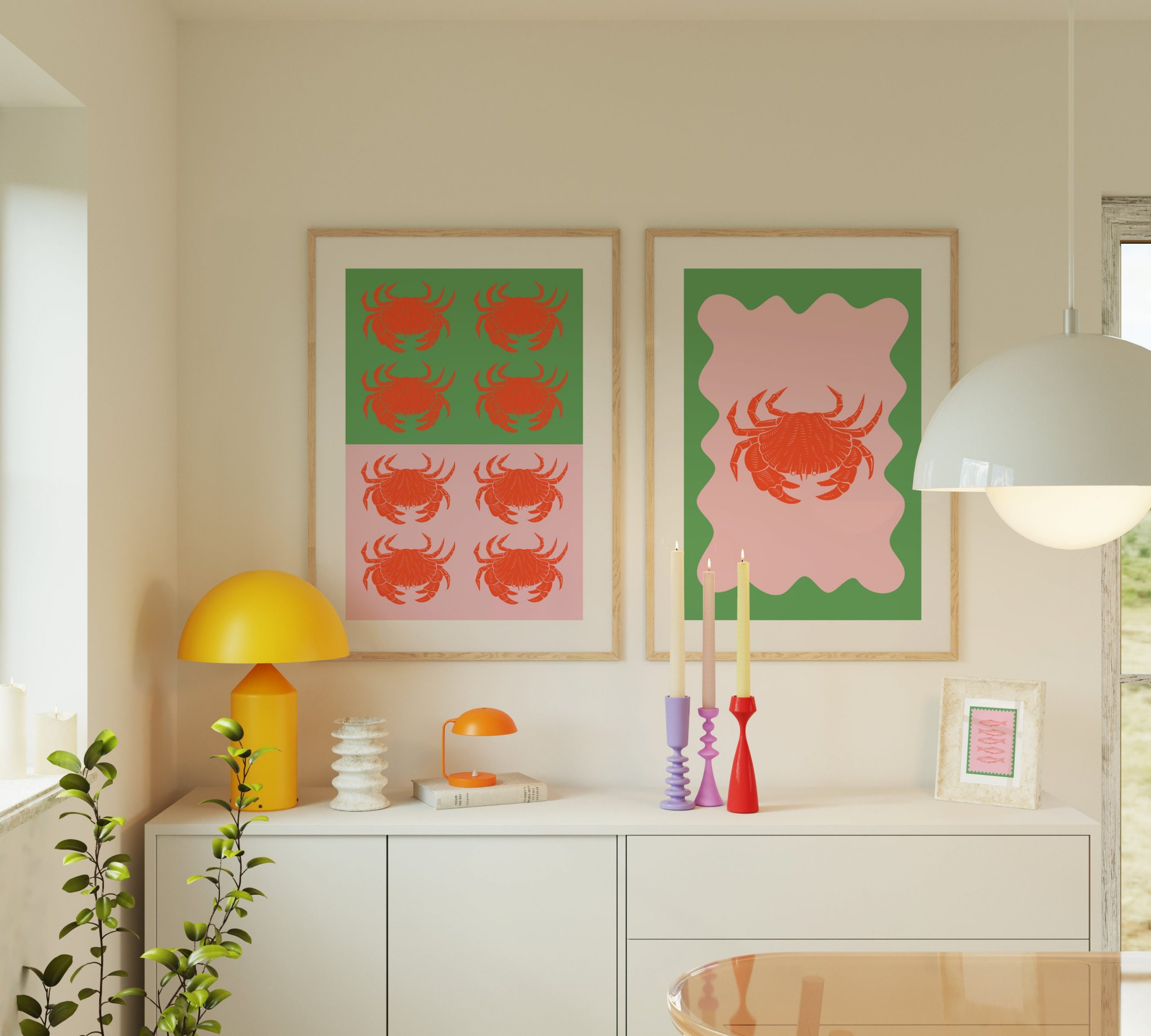 Set of 2 - Seafood Crab Living Room Mockup