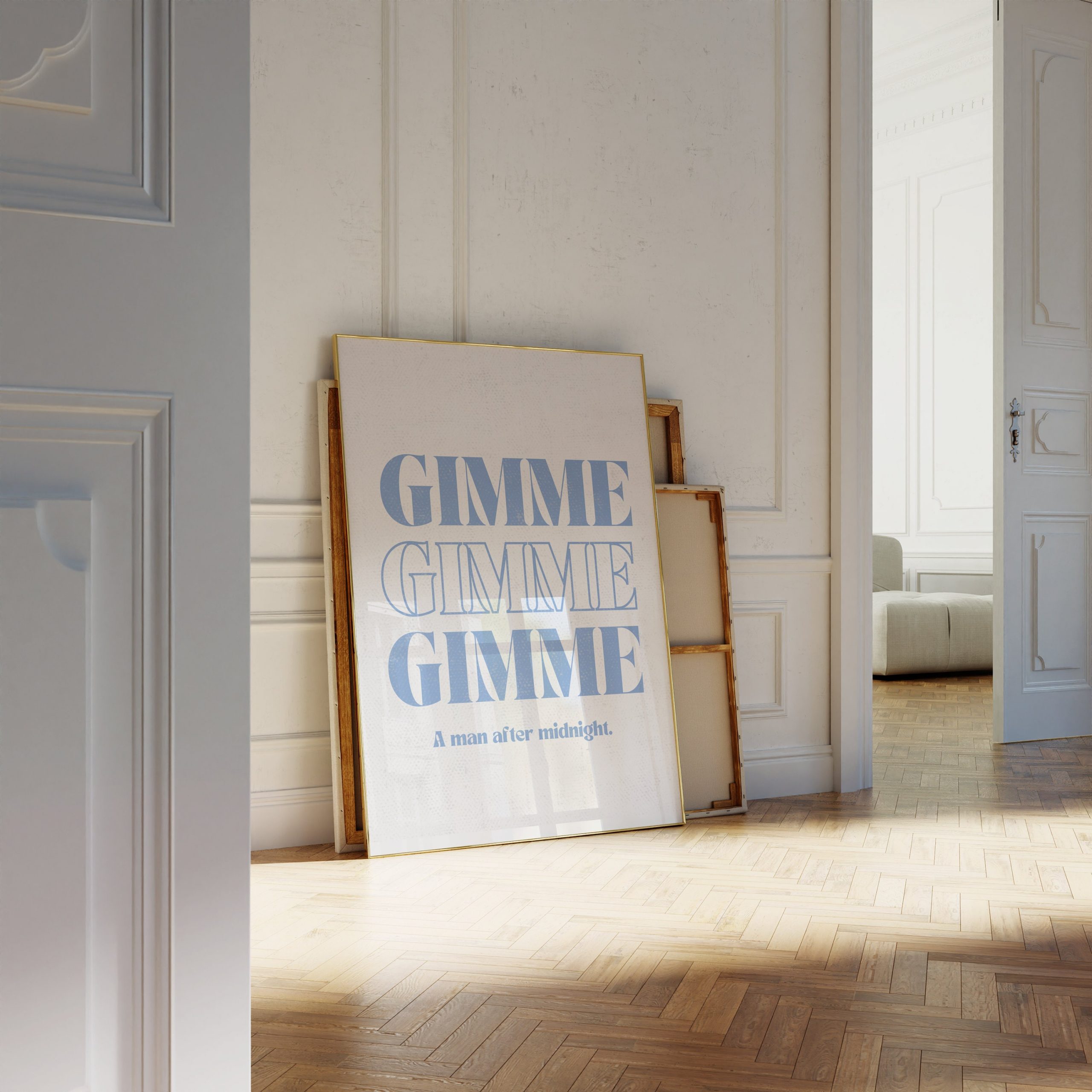 Gimme Gimme Gimme - Blue Music Poster Living Room Mockup