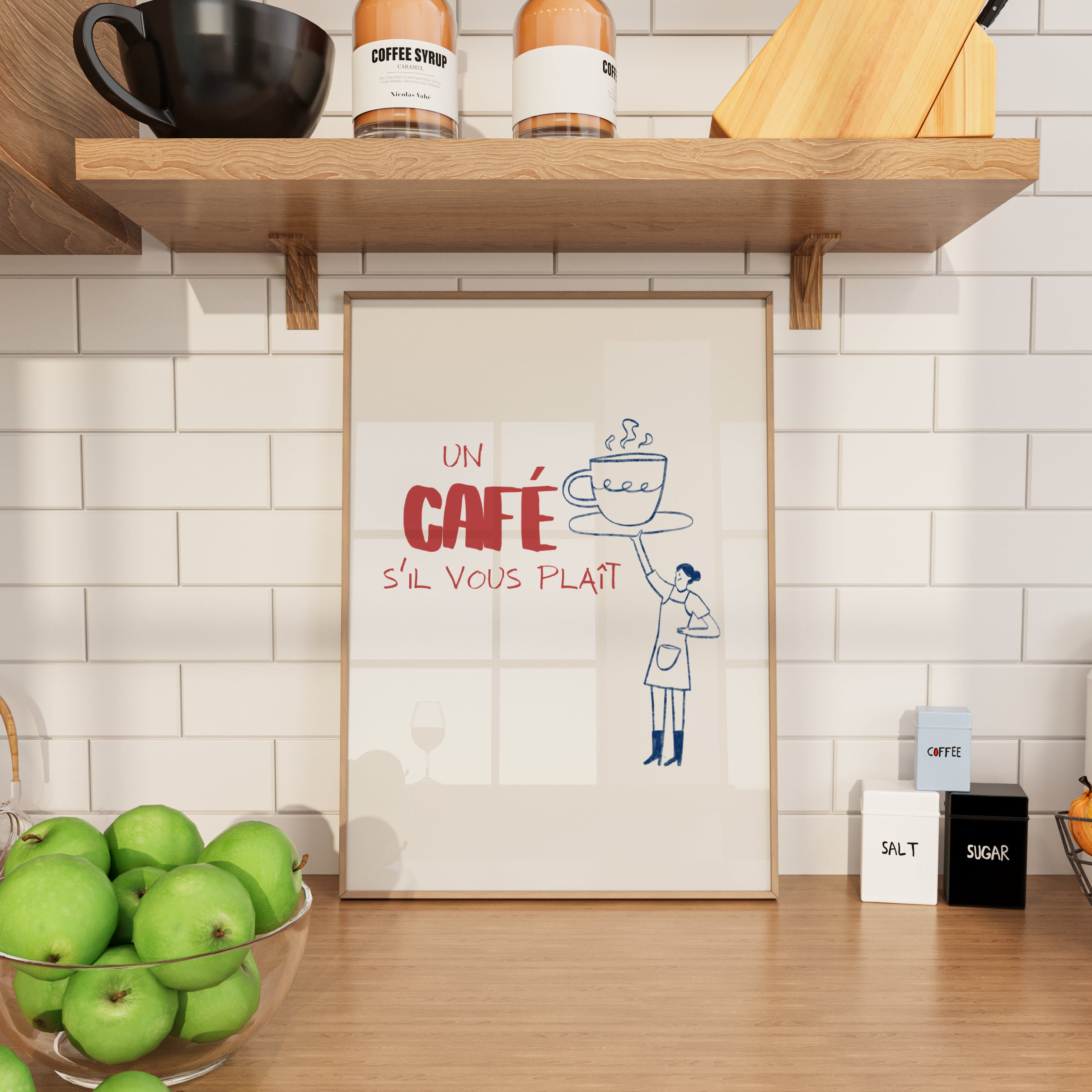 Un Cafe Sil Vous Plait - Cartoon Kitchen Mockup