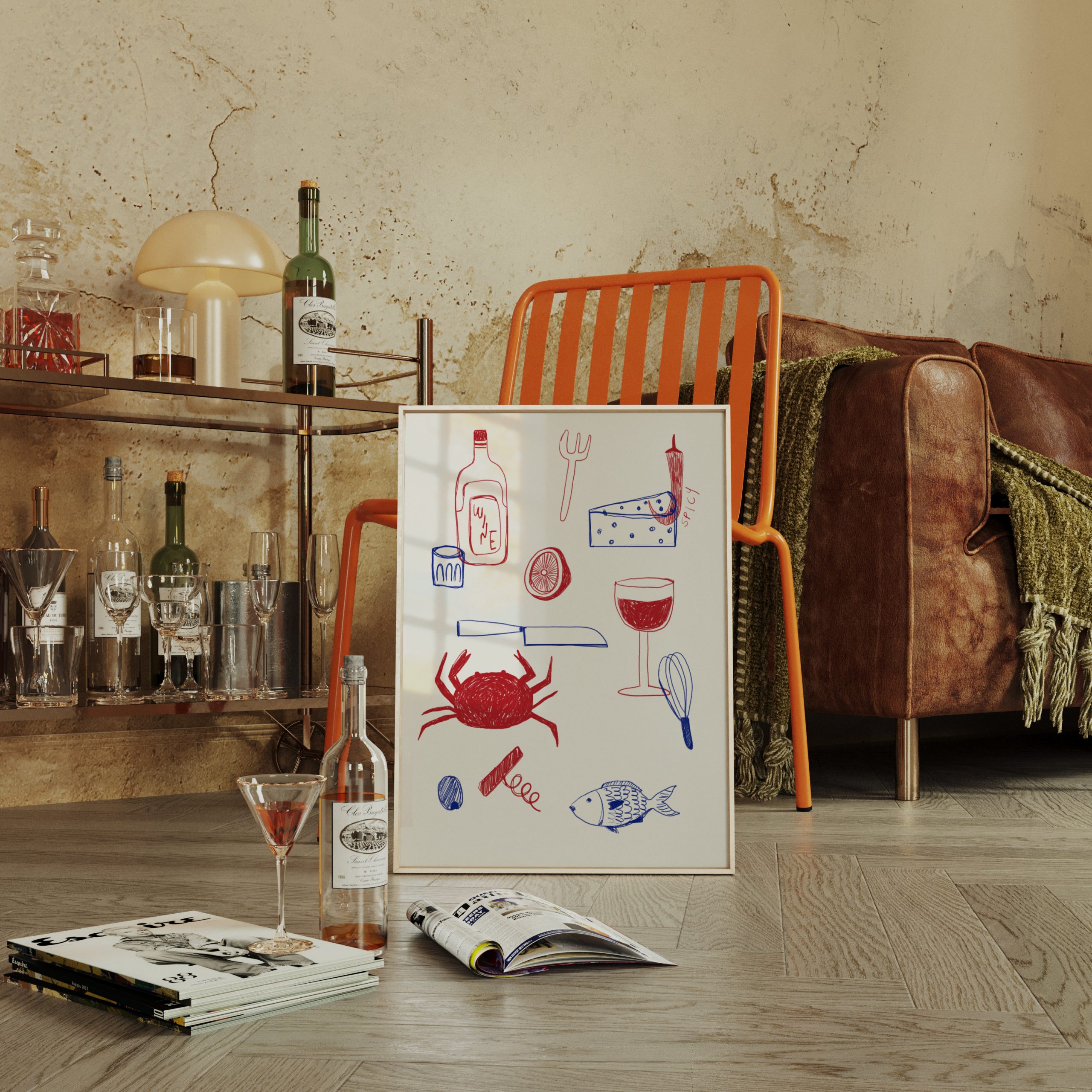 Dinner Craw Wine - Food Art Hand Drawn - Image 4