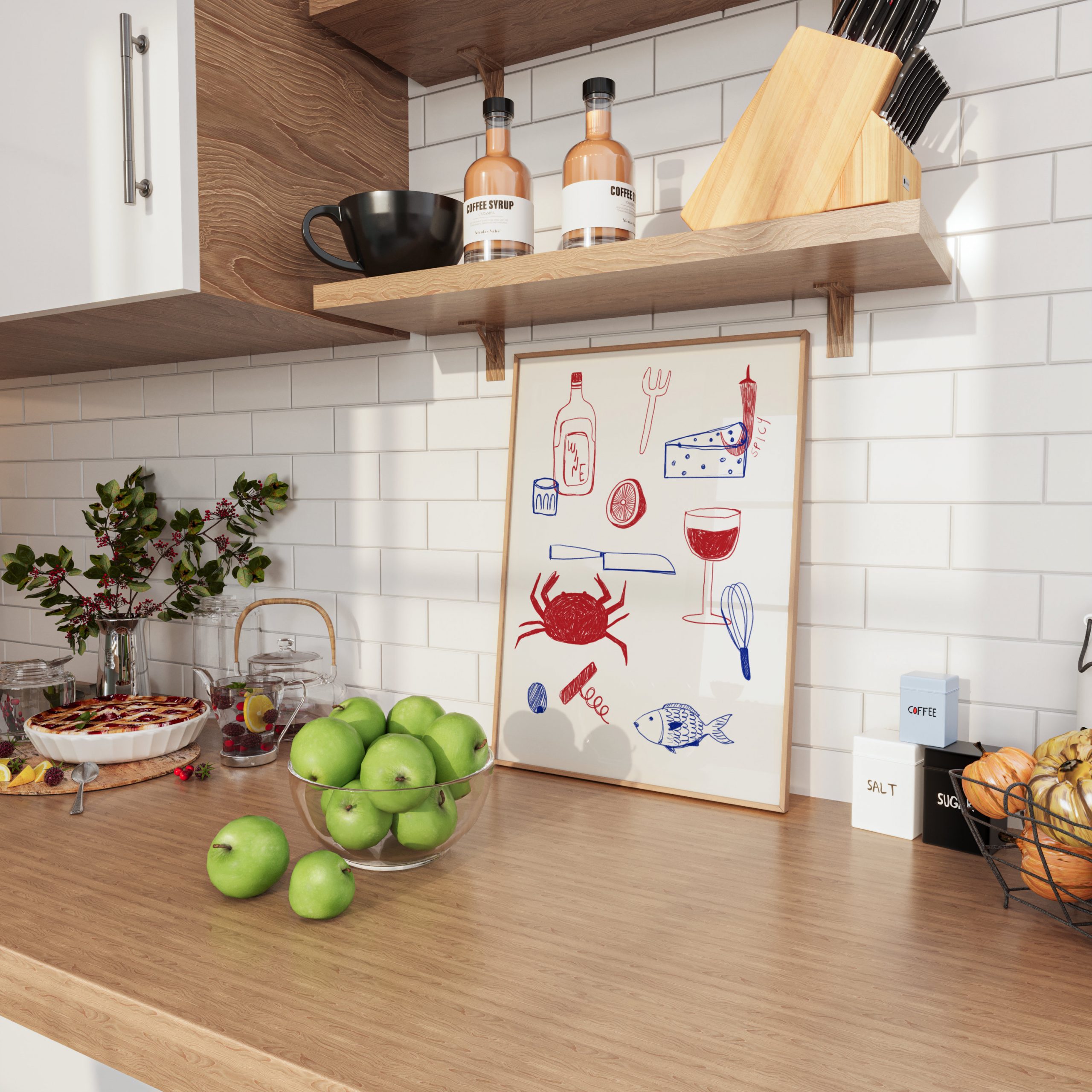 Dinner Craw Wine - Food Art Hand Drawn - Image 3