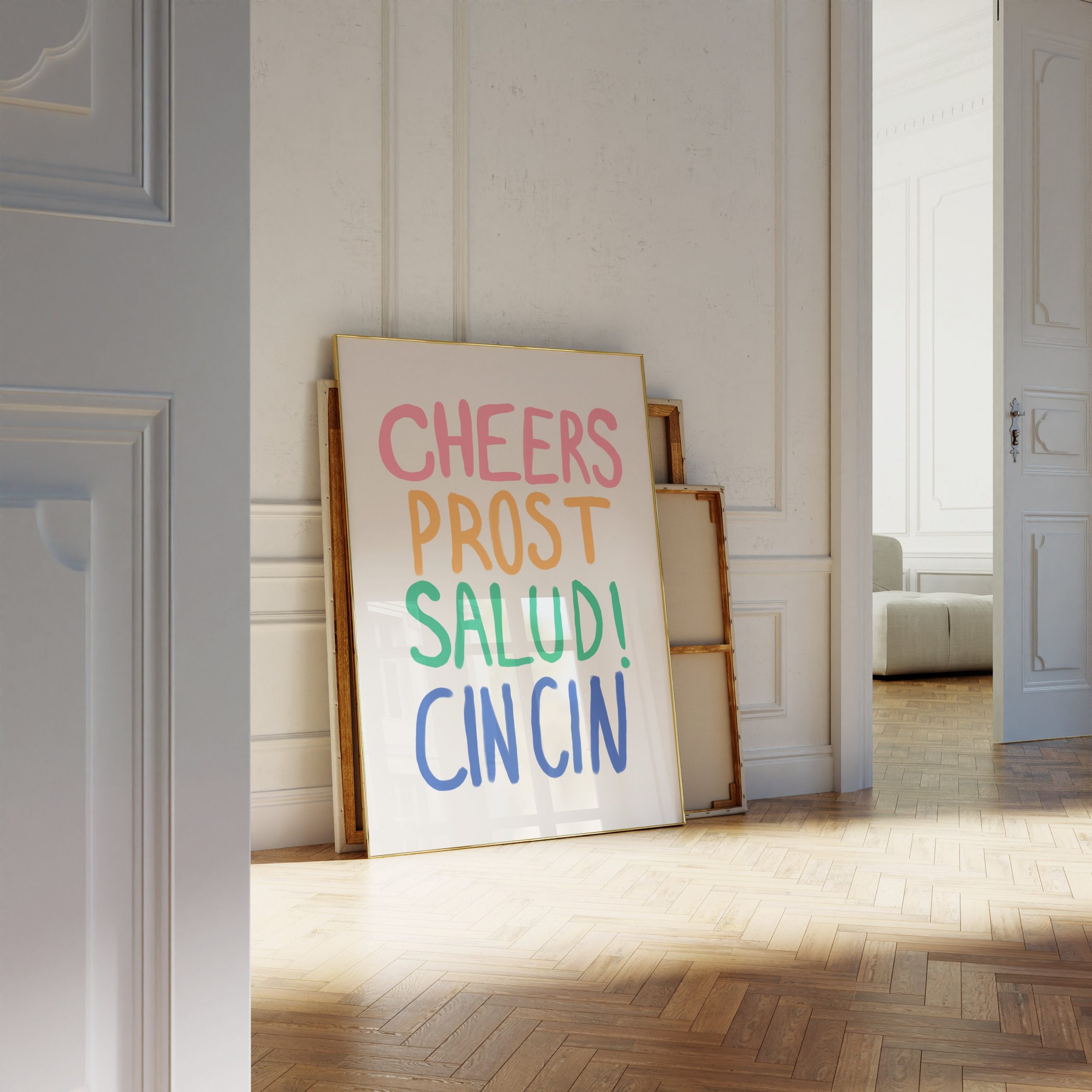 Cheers Prost Salud Cin Cin - Hand Drawn Living Room Mockup