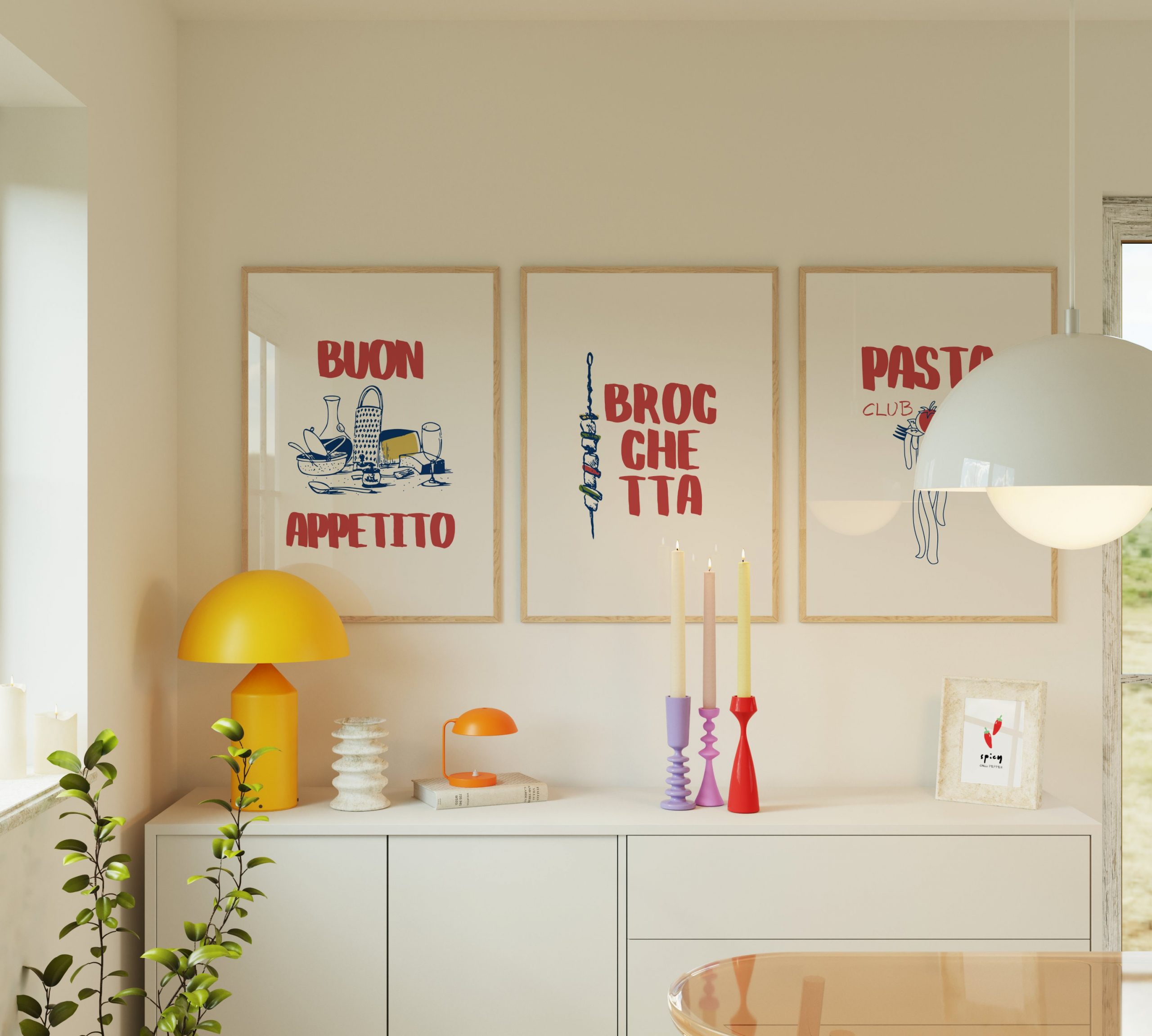 Set of 3 - Buon Appetito Broccetta Pasta Club Mockup Living Room