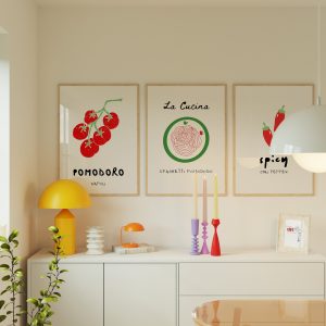 Set of 3 - Pomodoro Spaghetti Spicy Chili Pepper Living Room Mockup