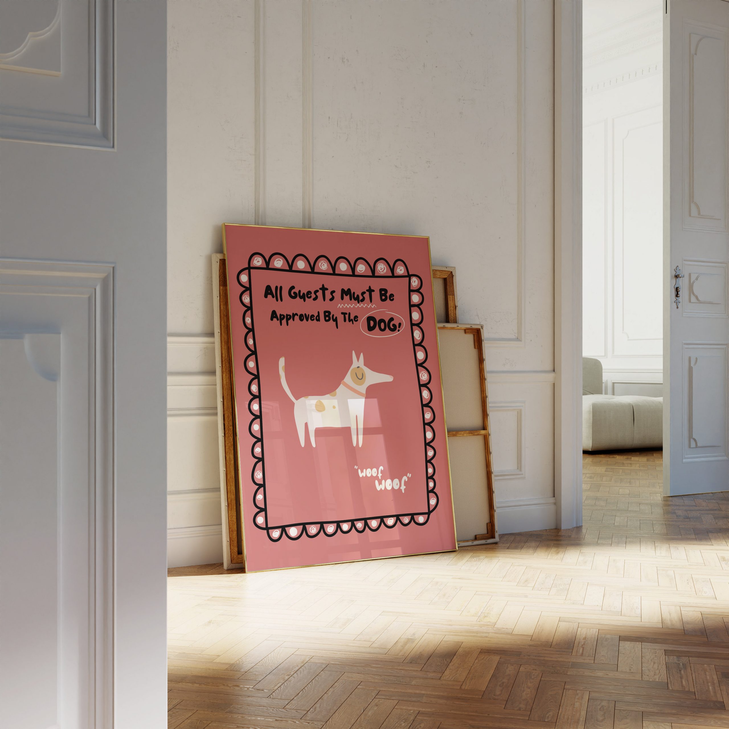 All Guests Must Be Approved By The Dog Living Room Mockup