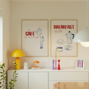 Set of 2 - Breakfast Club Cafe Si Vous Plait Living Room Mockup
