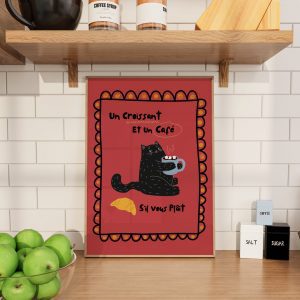 Black Cat - Un Croissant et un Cafe - Red Kitchen Mockup