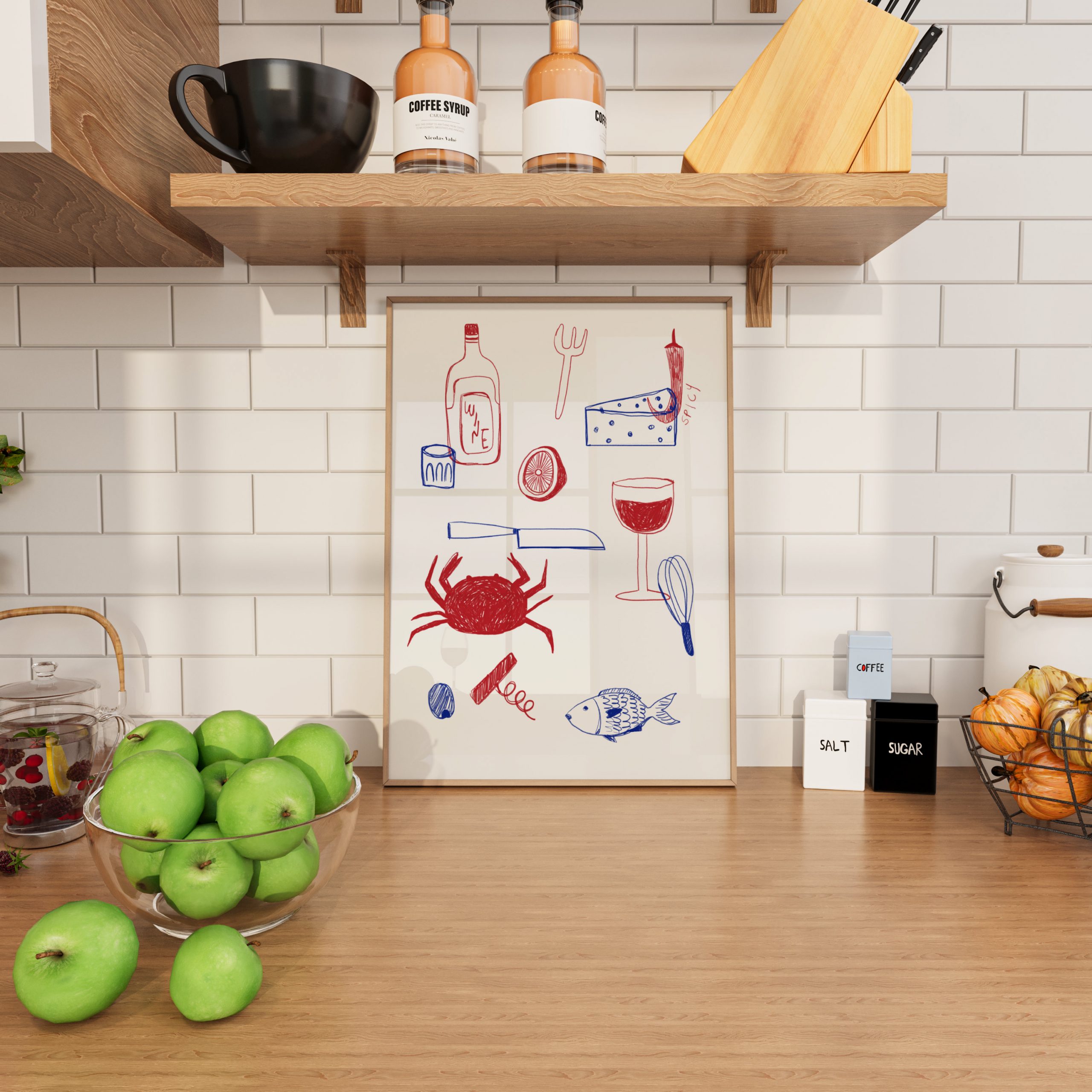 Dinner Craw Wine - Food Art Hand Drawn - Image 2