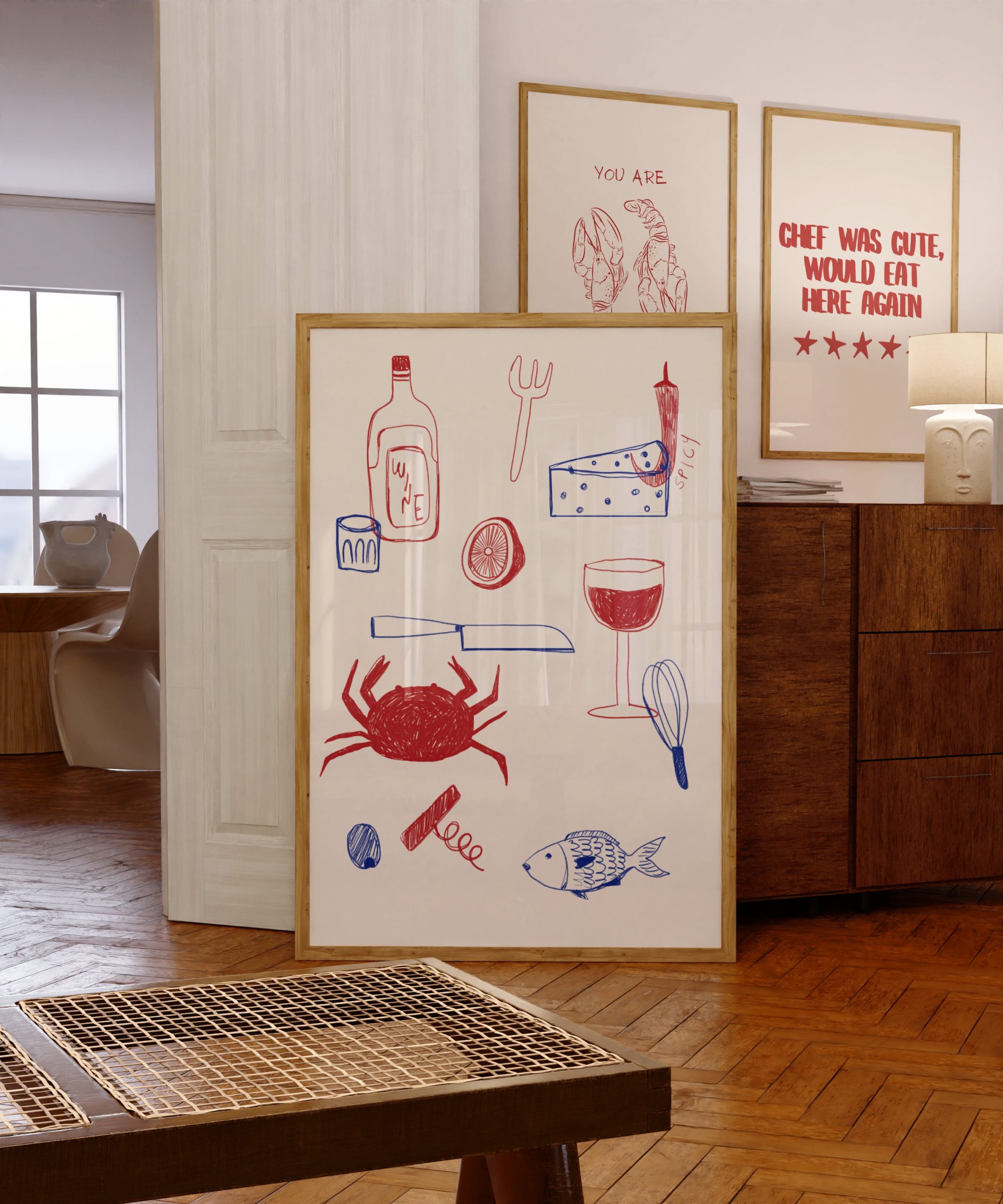 Dinner Craw Wine - Food Art Hand Drawn - Image 5