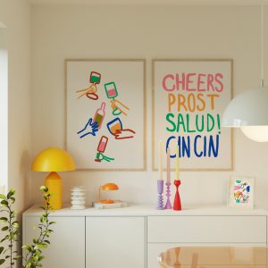Cheers Quote Hand Drawn Living Room Mockup