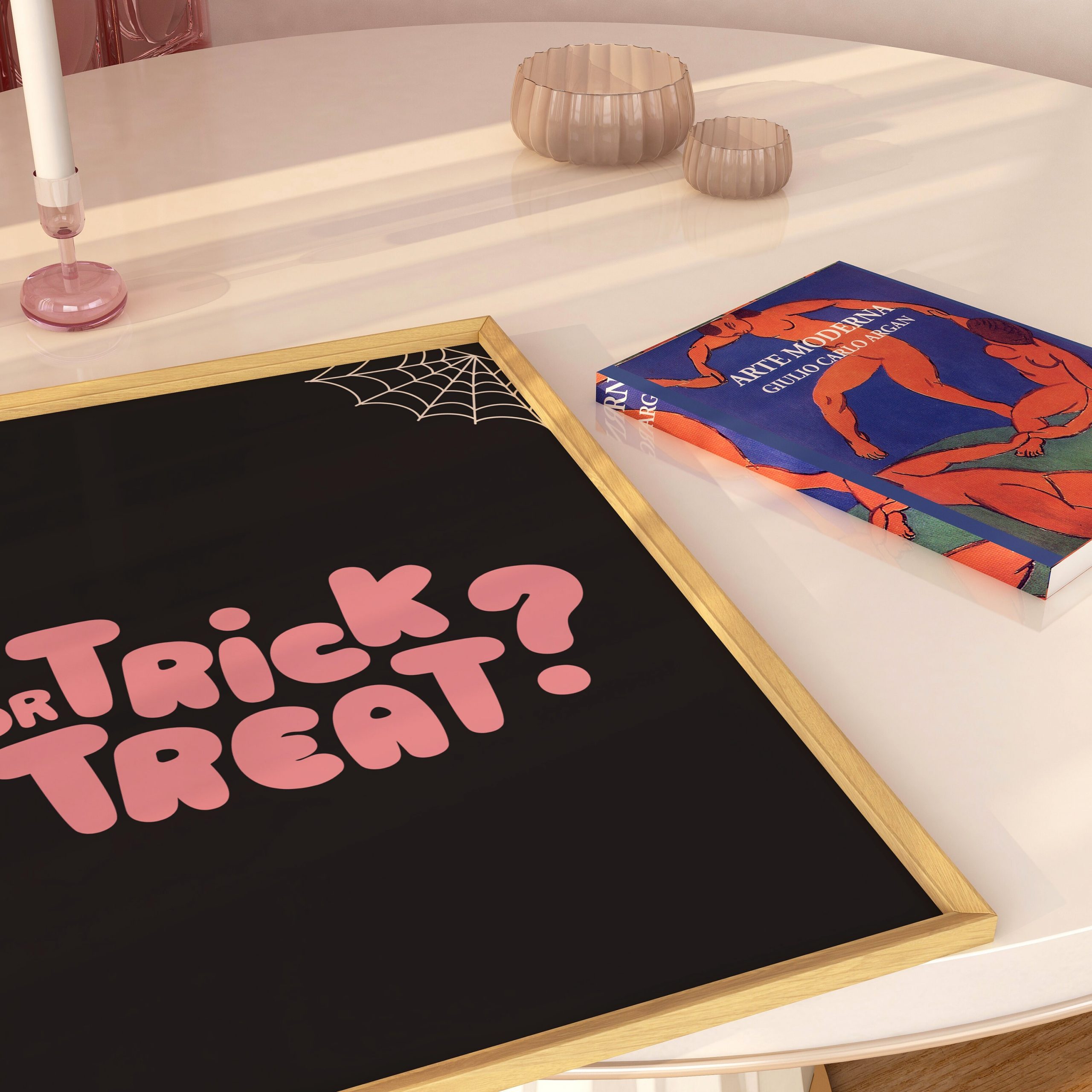 Halloween party wall art with retro design in black and pink