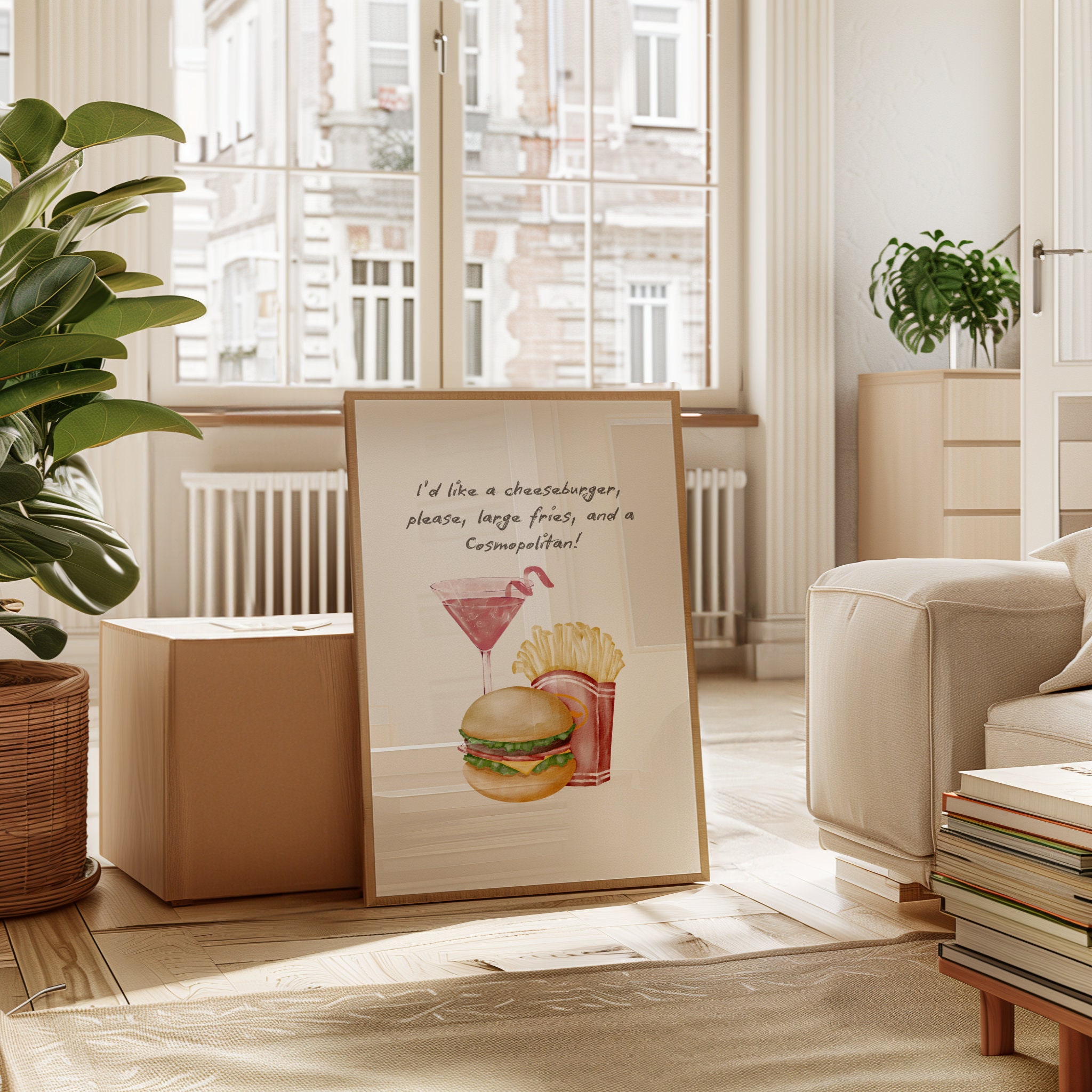 Cheeseburger Fries Cosmopolitan SATC Mockup