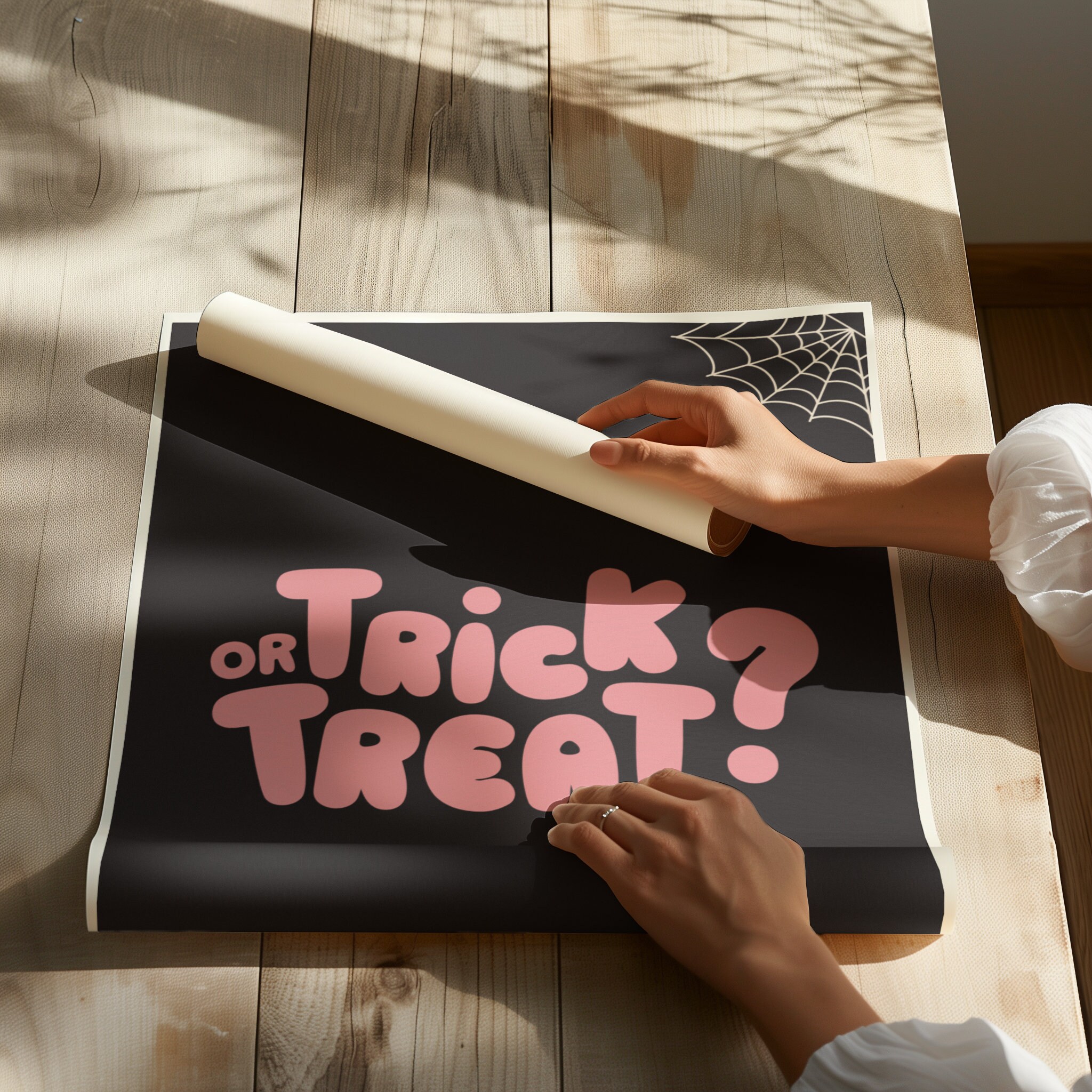 80s-inspired spooky Halloween print with pink hues